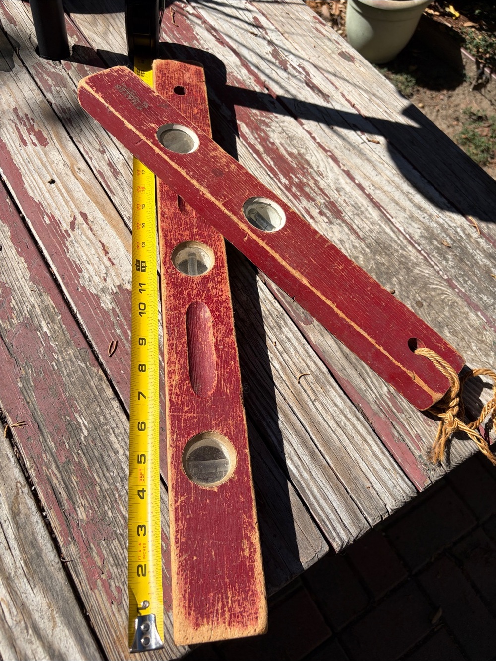 Rustic Red Hanging Wall Decor with Glass Inserts wooden levelers